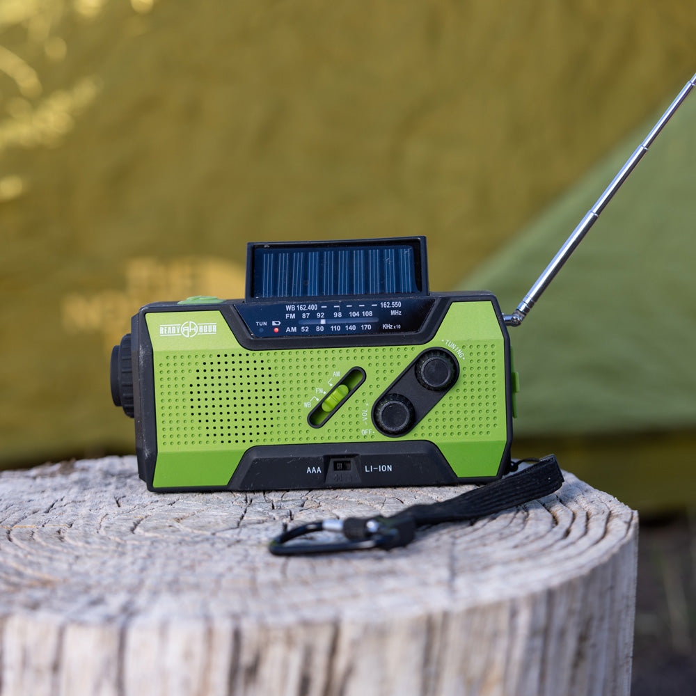 4-in-1 Emergency Solar Flashlight & AM/FM/Weather Radio w/ Hand Crank