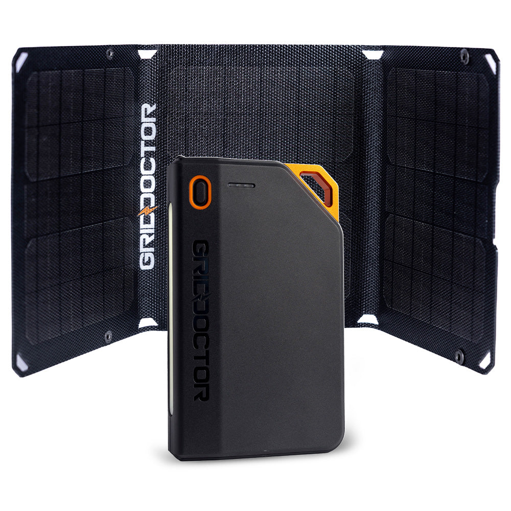 65W Power Bank with solar panel extended in the background