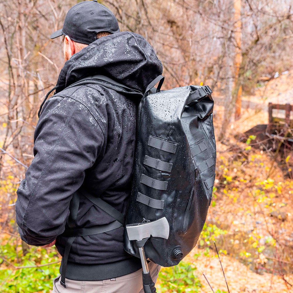 Hiking in rain with waterproof bag