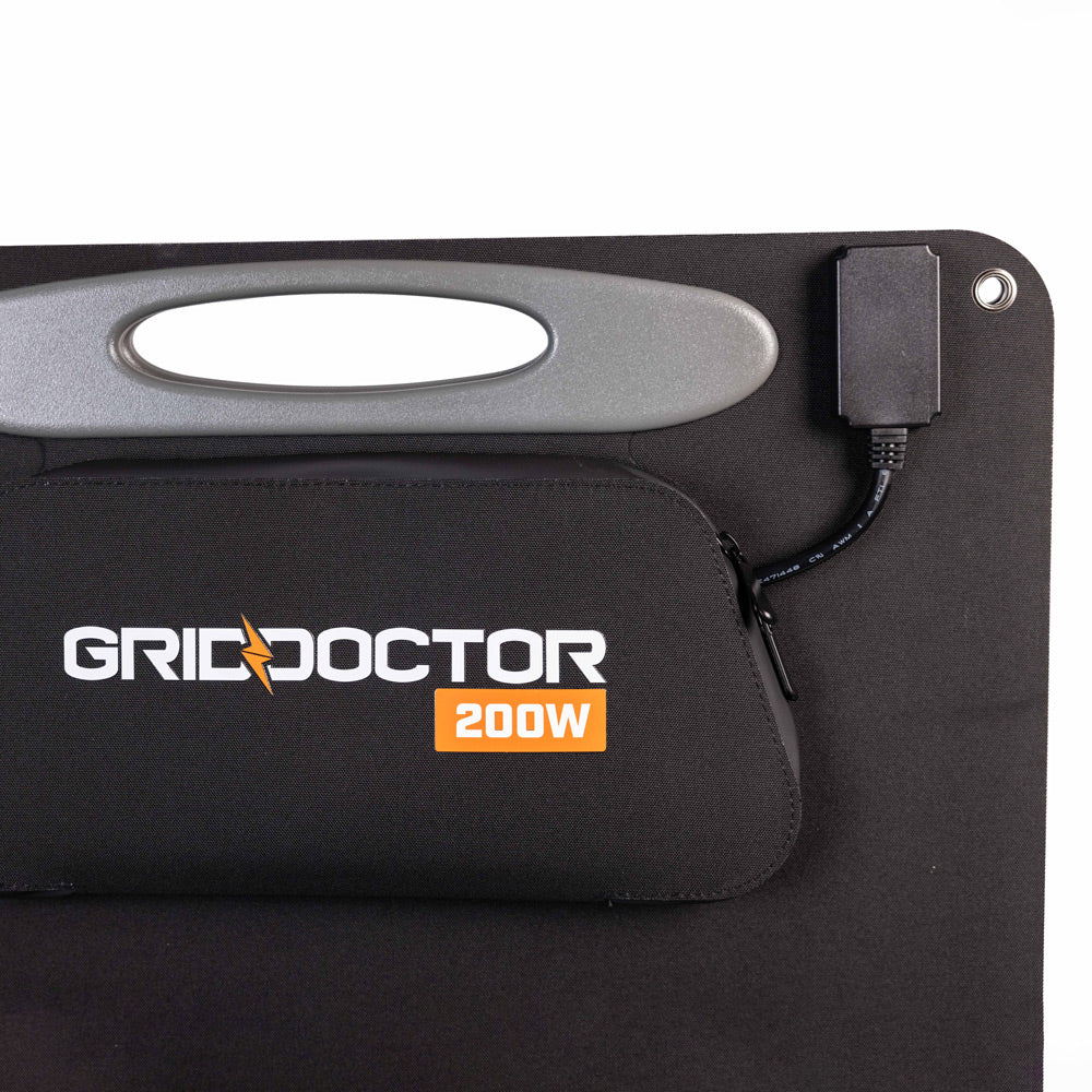 Grid Doctor 3300 EMP 200W Solar Panel close up of the electrical connector.