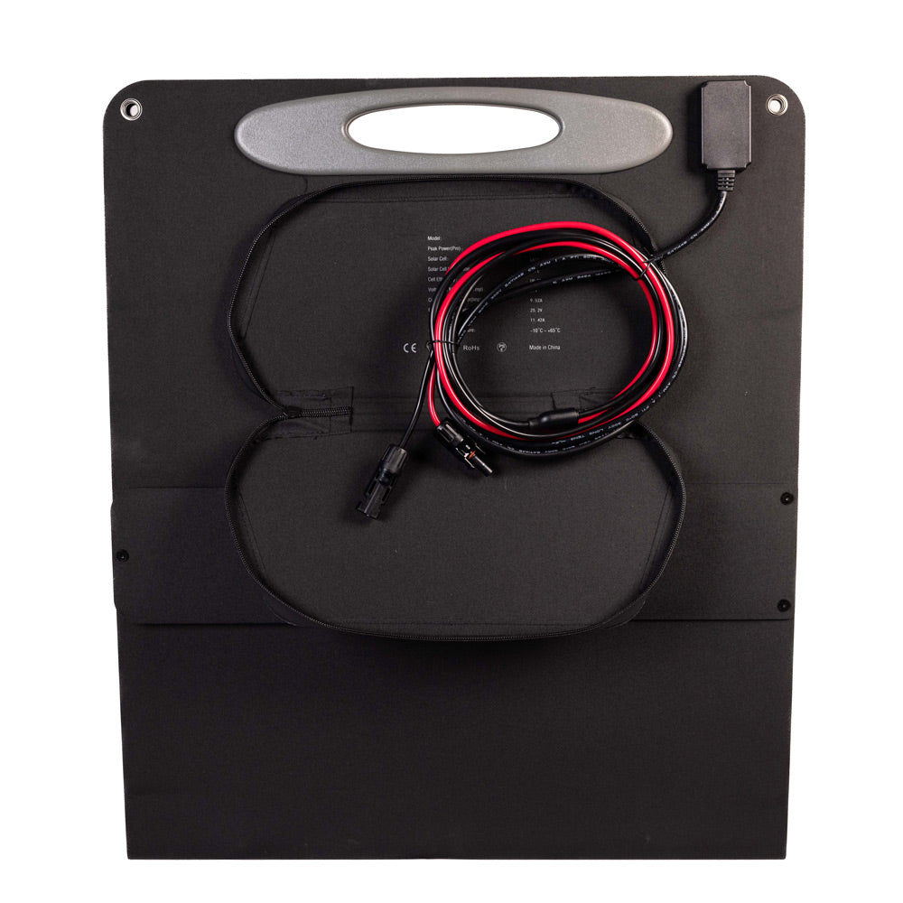 Grid Doctor 3300 EMP 200W Solar Panel showing cords and pouch.