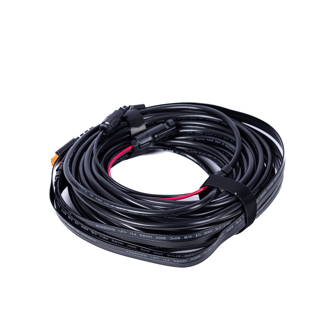 Coiled black cable with connectors
