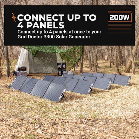 Four 200W Solar Panels linked together outdoors
