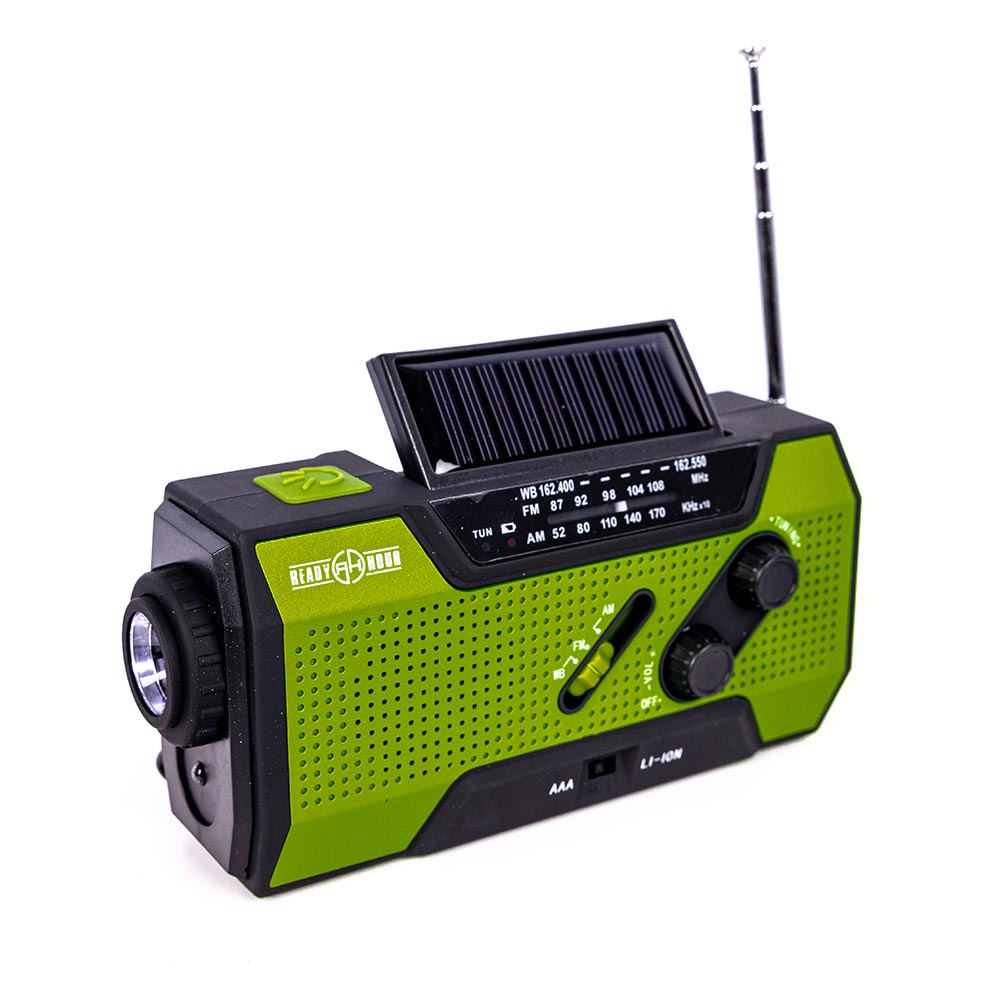 4-in-1 Emergency Solar Flashlight & AM/FM/Weather Radio w/ Hand Crank