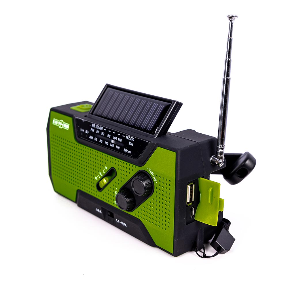 4-in-1 Emergency Solar Flashlight & AM/FM/Weather Radio w/ Hand Crank