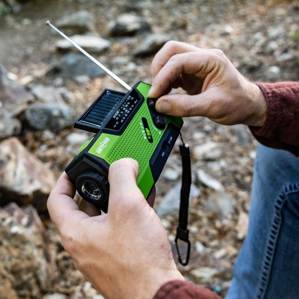 4-in-1 Emergency Solar Flashlight & AM/FM/Weather Radio w/ Hand Crank