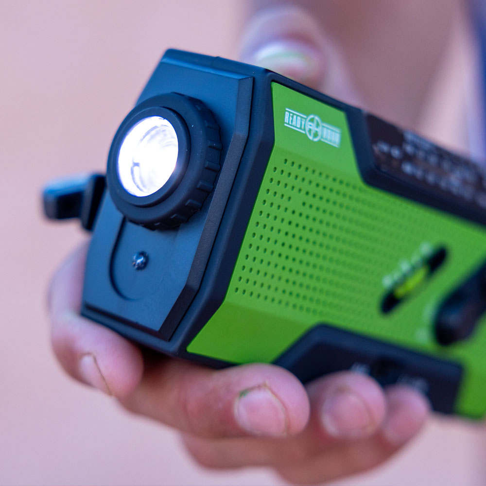 4-in-1 Emergency Solar Flashlight & AM/FM/Weather Radio w/ Hand Crank