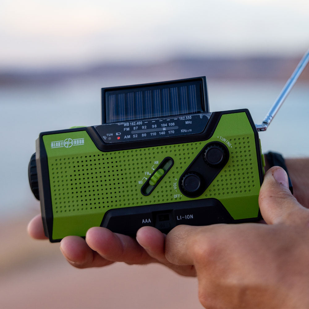 4-in-1 Emergency Solar Flashlight & AM/FM/Weather Radio w/ Hand Crank