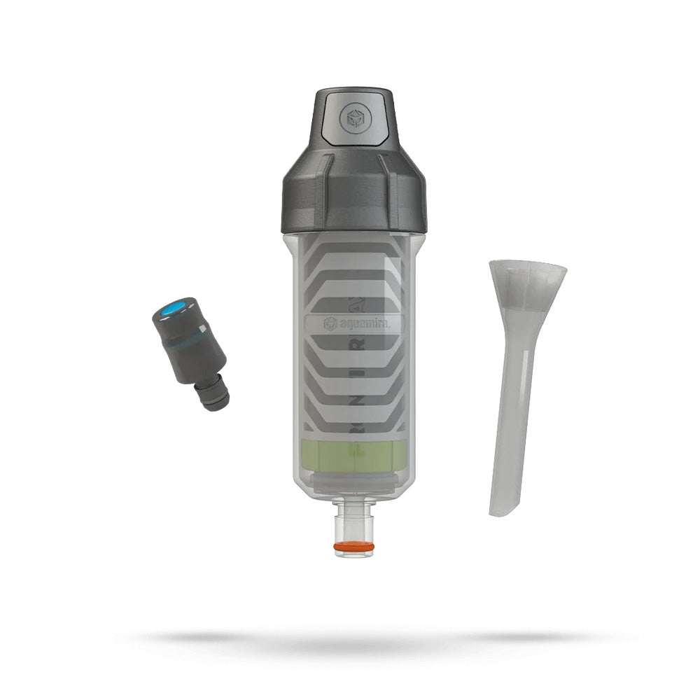Aquamira Frontier Max filter housing system with adapter for portable freshwater filtration